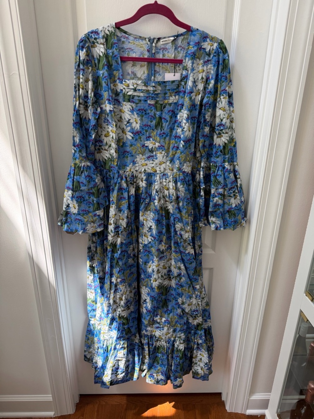 Batsheva Laura Ashley Floral Midi Dress with Ruffle Hem and waist tie